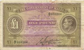 Malta P.20c 1 Pound (1943) (4-) 