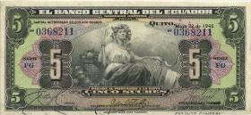 Ecuador P.091b 5 Sucres 22.5.1946 (3+) 