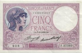 Frankreich / France P.072e 5 Francs 1933 (2) 