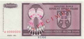 Kroatien Serb. Krajina / Croatia P.R14s 50 Millionen Dinara 1993 (1) Specimen 
