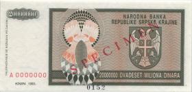 Kroatien Serb. Krajina / Croatia P.R13s 20 Millionen Dinara 1993 (1) Specimen 