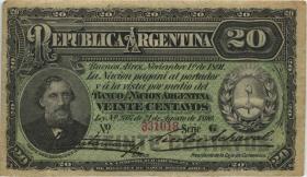 Argentinien / Argentina P.211b 20 Centavos 1890 (3+) 