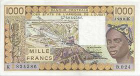 West-Afr.Staaten/West African States P.707Kj 1000 Francs 1990 (2+) 