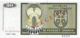Kroatien Serb. Krajina / Croatia P.R02s 50 Dinara 1992 (1) Specimen 