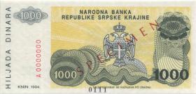 Kroatien Serb. Krajina / Croatia P.R30s 1000 Dinara 1994 Specimen (1) 