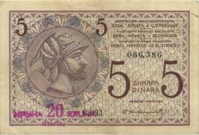 Jugoslawien / Yugoslavia P.016a 20 Kronen auf 5 Dinara (1919) (3+) 