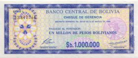 Bolivien / Bolivia P.199 1 Boliviano auf 1 Mio. Pesos Bolivanos 1985 (1) 