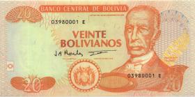 Bolivien / Bolivia P.205c 20 Bolivianos (1997) (1) Serie E 
