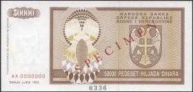 Bosnien & Herzegowina / Bosnia P.140s 50000 Dinara 1993 Specimen (1) 