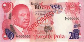 Botswana P.10s2 20 Pula (1982) Specimen E/5 000000 (1) 
