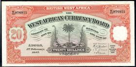 British West Africa P.08b 20 Shillings 1947 (1/1-) 