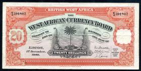 British West Africa P.08b 20 Shillings 1942 (3) 