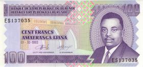 Burundi P.37a 100 Francs 1993 (1) 