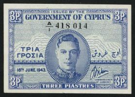 Zypern / Cyprus P.28a 3 Piastres 1943 (1) 