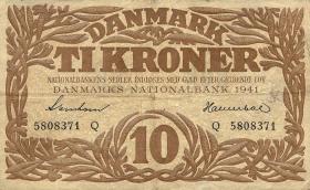 Dänemark / Denmark P.31i 10 Kroner 1941 Q (3+) 