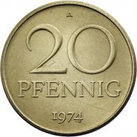 DDR 20 Pfennig (Messing) vz+ 