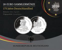Deutschland 20 Euro 2016 175 Jahre Deutschlandlied PP 