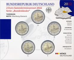 Deutschland 2-Euro-Sammlermünzenset 2022 Thüringen (Wartburg, Eisenach) stg 