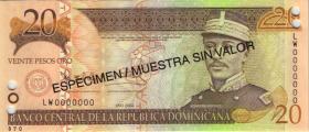 Dom. Republik/Dominican Republic P.169s4 20 Pesos Oro 2004 SPECIMEN (1) 