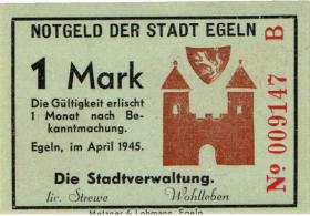 Notgeld Egeln (Provinz Sachsen) 1 - 20 Mark 1945 B (1) 