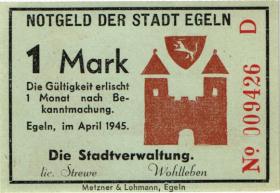 Notgeld Egeln (Provinz Sachsen) 1 - 20 Mark 1945 D (1) 