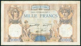 Frankreich / France P.090b 1000 Francs 1937 (3-) 