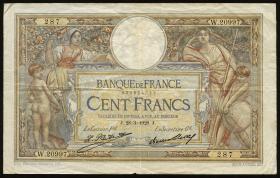 Frankreich / France P.078b 100 Francs 1928-32 (3) 