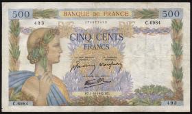 Frankreich / France P.095 500 Francs 1940-42 (3) 