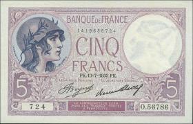 Frankreich / France P.072e 5 Francs 1933 (1) 