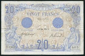 Frankreich / France P.068b 20 Francs 9.3.1912 (3) 