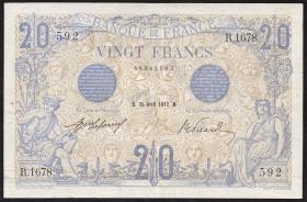Frankreich / France P.068b 20 Francs 1912 (3+) 
