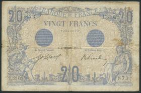 Frankreich / France P.068b 20 Francs 19.11.1912 (4) 