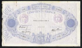 Frankreich / France P.088c 500 Francs 9.2.1939 (3-) 