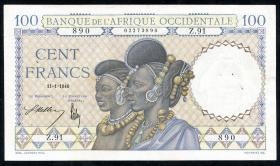 Franz. Westafrika / French West Africa P.23 100 Francs 1940 (3+) 