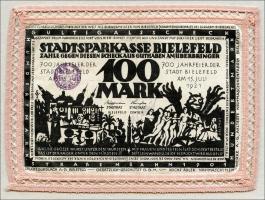 Bielefeld GP.21af 100 Mark 1921 Leinen (1) rosa mit Spitzenborte umrändelt, mit Stempel 