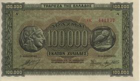 Griechenland / Greece P.125a 100.000 Drachmen 1944 (3) 