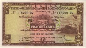 Hongkong P.181c 5 Dollars 1967 (1) 