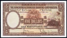 Hongkong P.180a 5 Dollars 20.2.1956 (1) 