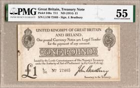 Großbritannien / Great Britain P.349 1 Pound (1915) Bradbury Treasury Note (1-) 