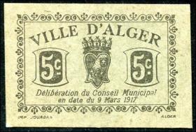 Algerien / Algeria 5 Cents 1917 Ville d'Alger (1) 