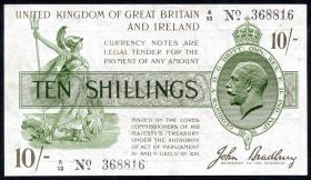 Großbritannien / Great Britain P.350a 10 Shillings (1918) Bradbury Treasury Note (3+) 