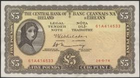 Irland / Ireland P.65c 5 Pounds 1974 (2) 