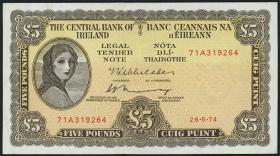 Irland / Ireland P.65c 5 Pounds 1974 (3+) 