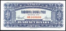 Jugoslawien / Yugoslavia P.067J 20 Dinara 1951 AB 000000 (1) 
