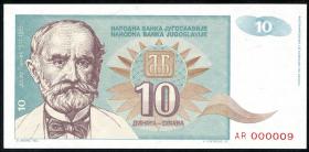 Jugoslawien / Yugoslavia P.138 10 Dinara 1994 AR 000009 (1) 