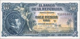 Kolumbien / Colombia P.400c 10 Pesos Oro 1961 (1) 