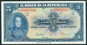 Kolumbien / Colombia P.386c 5 Pesos Oro 1947 (1) 