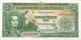Kolumbien / Colombia P.399 5 Pesos Oro 1953 (1) 