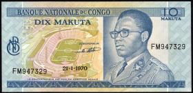 Kongo / Congo P.009a 10 Makuta 21.1.1970 (1-) 