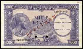Kongo / Congo P.002s 1000 Francs 1962 Specimen (1-) 